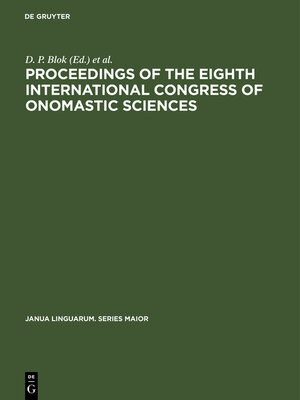 cover image of Proceedings of the Eighth International Congress of Onomastic Sciences